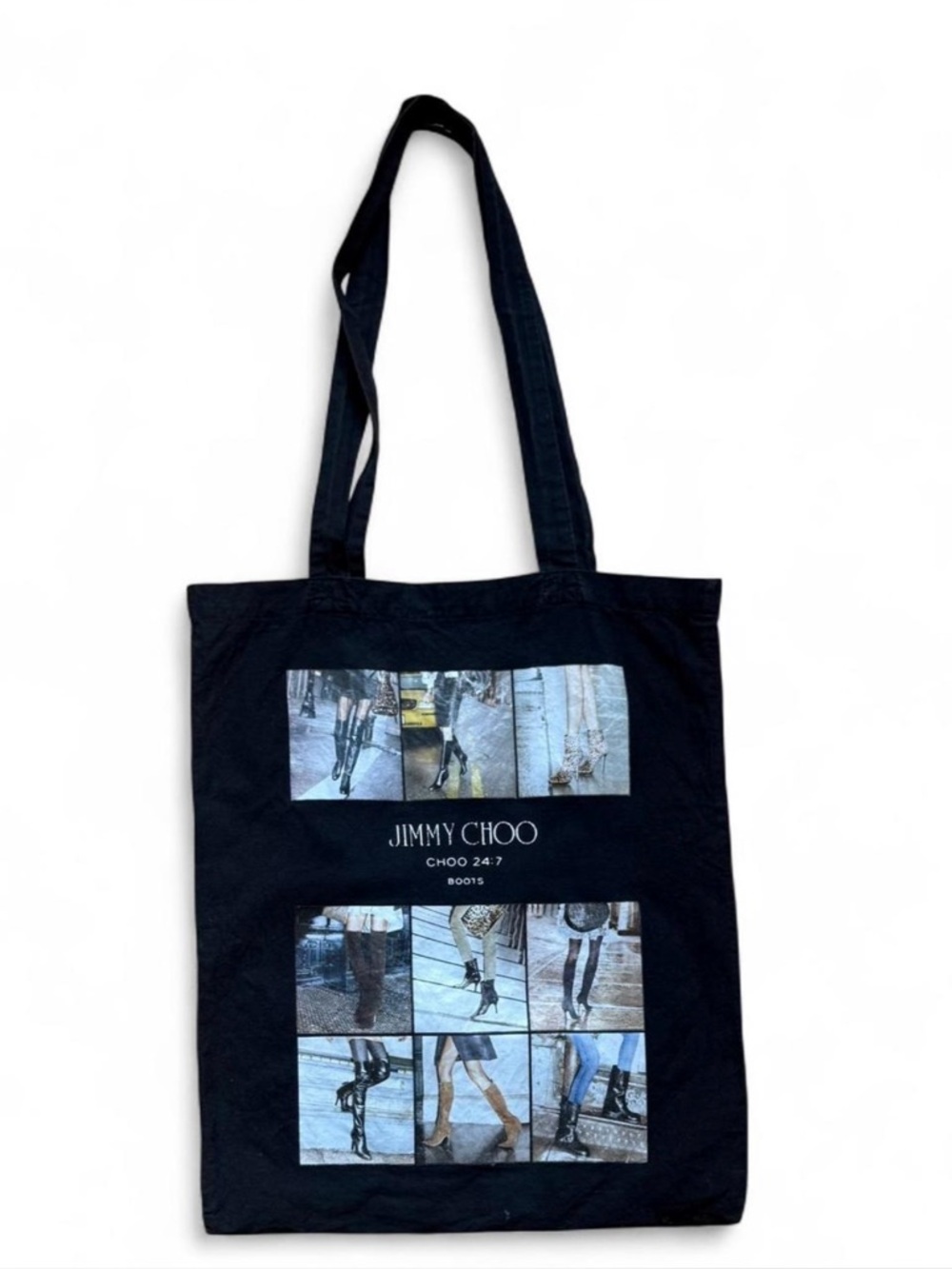 Jimmy Choo Black Canvas Tote Bag Graphic Logo Japan Promo